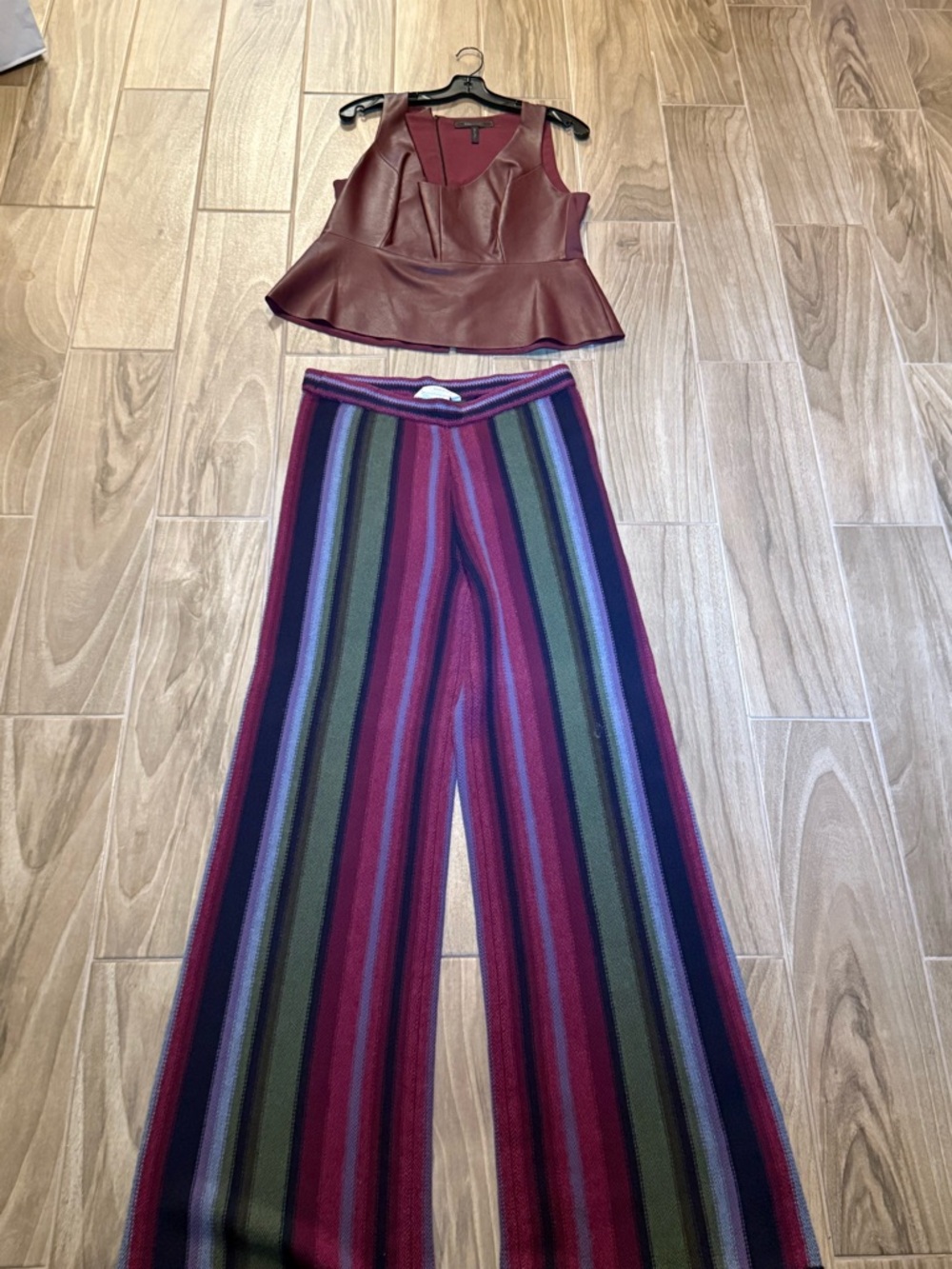 BCBG Striped Wide-Leg Knit Pants in Burgundy, Olive, Plum & Navy